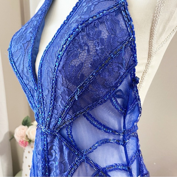 Blue Halter Prom Gown dress size 4 MISSING MANY GEMS - Picture 8 of 14